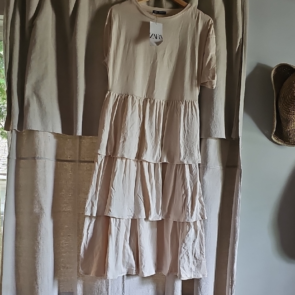 Zara Cream Tiered Midi Dress